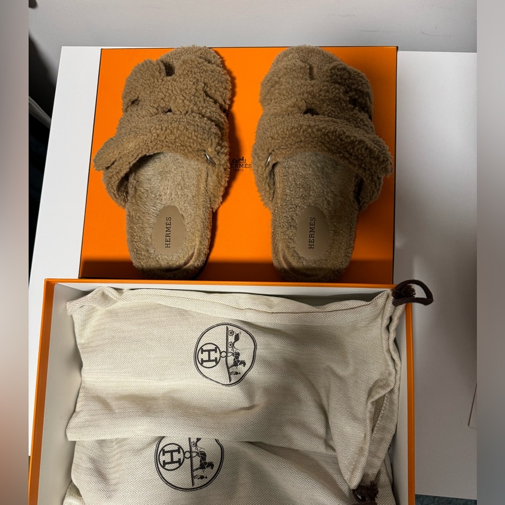 Hermes Chypre Fuzzy Sandal Size 40